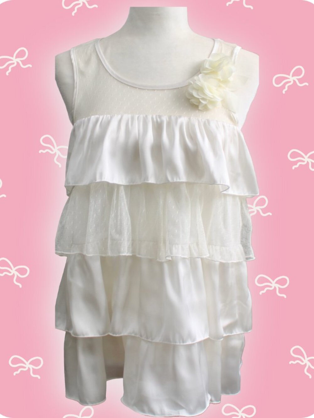 Rue21 VTG Y2K Ruffle Tiered Cream Satin Lace Floral Accent Sleeveless Top Large